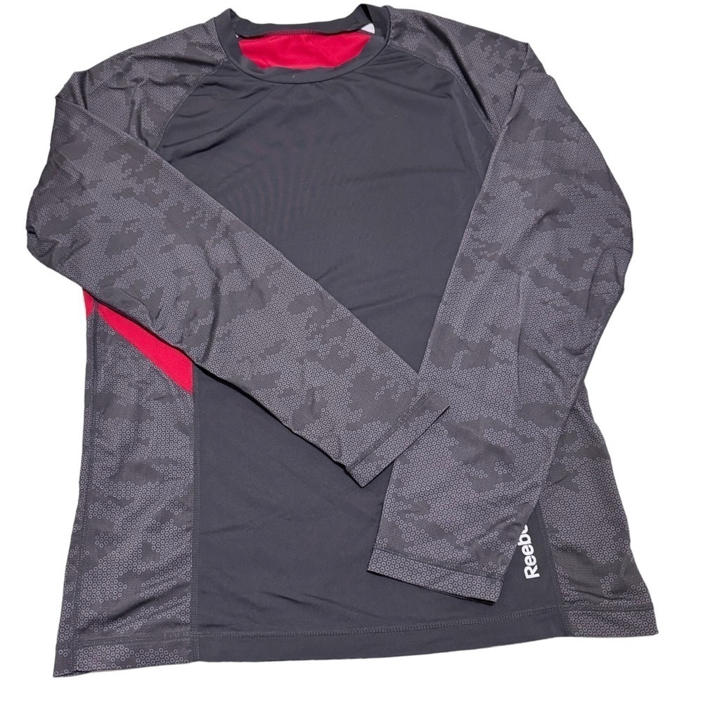 Reebok Red Gray Long Sleeve Active Tee Size Medium